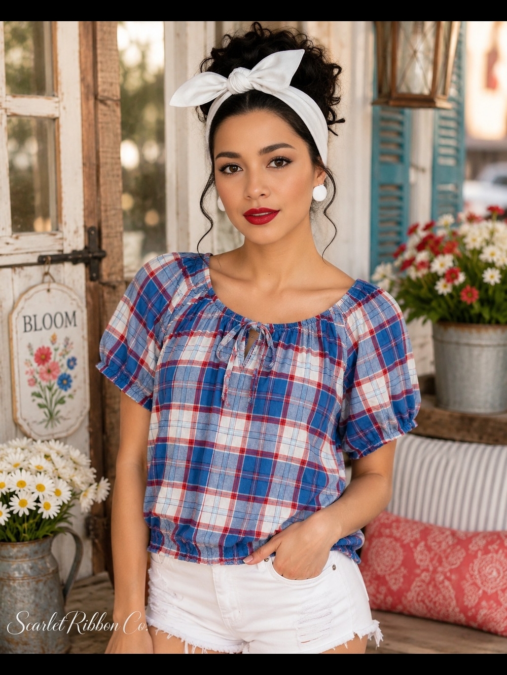 ​✨ Old Navy Plaid Tie-Front Bubble-Hem Blouse